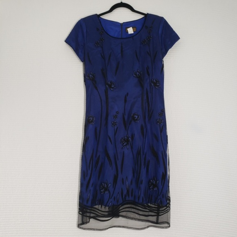Vintage Virgo II Cocktail Dress Womens‎ 6 Blue Velvet Burnout Floral Goth Whimsy